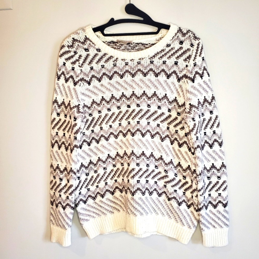 Ann Taylor Loft fair Isle sweater soft cream gray M Petite